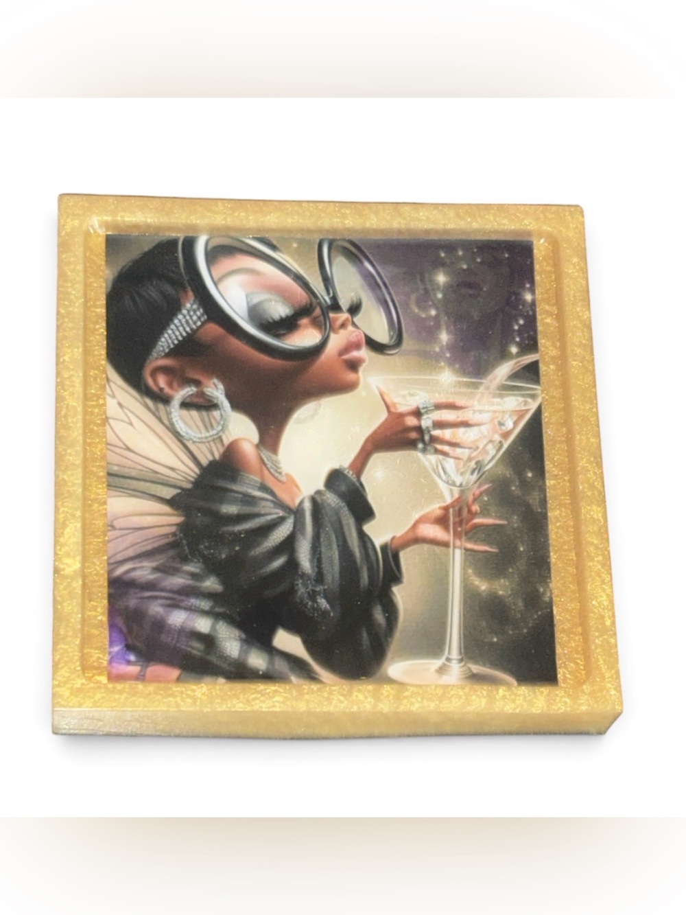 NORE’S NOVELTIES Single Handcrafted Square Coasters “Madam Papillon”